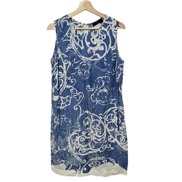 Piazza Sempione $1200 Blue White 100% Silk Sheath Midi Dress - Picture 1 of 4